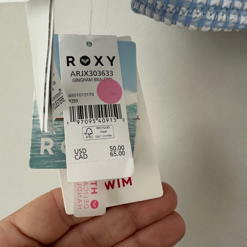 Roxy Women's Gingham Bralette Bikini Tops Small Bel Air Blue Minivich NWT - Picture 5 of 5